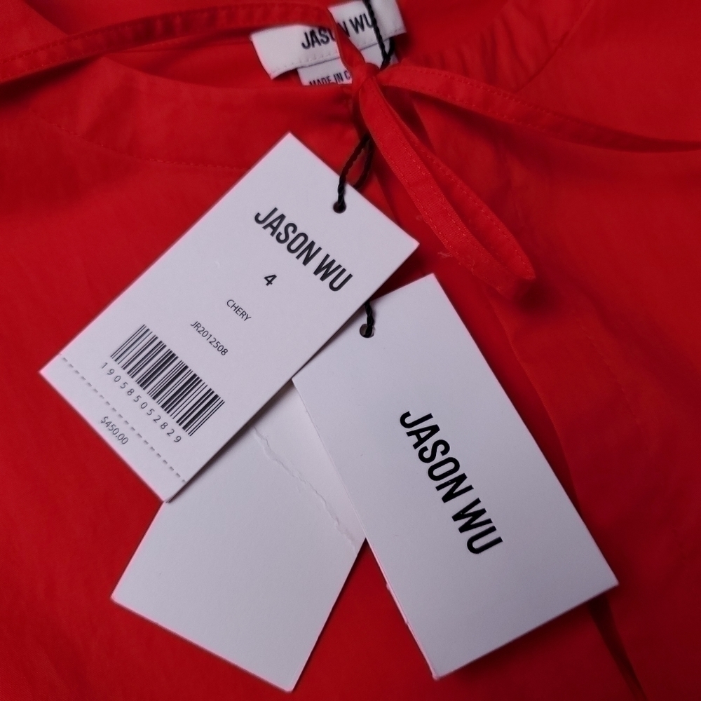 New Jason Wu Red Tie Front Pocketed Dress Sz 4 - Picture 12 of 16
